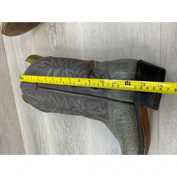 Vintage USA Made Grey Men's Textured Leather Gray Shaft Western Cowboy Boots 10
